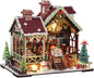 DIY Miniature House Kit, Mini House Building Kit, DIY Book Nook Kit, Tiny Model House for Adults to Build, Beginner 3D Wooden Book Nook, for Family Friends (Christmas House)