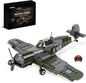 WW2 Spitfire Fighter Military Plane Building Set - with Sliding Features, Compatible with Lego Plane, Rotating Propellers, and an Open Cockpit Door