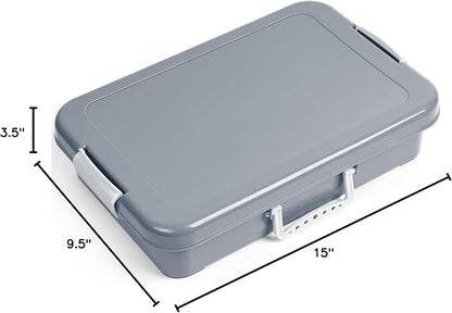 Madzee Plastic Activity Tray with lid for Slime, Beads, Sand and Sensory Toys – 15 Inches (Gray)