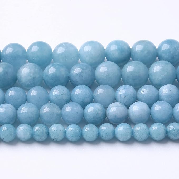75PCS 10MM Blue Aquamarine Jade Loose Beads for Jewelry Making DIY Bracelet 2 Strands