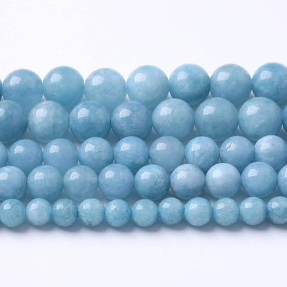 75PCS 10MM Blue Aquamarine Jade Loose Beads for Jewelry Making DIY Bracelet 2 Strands
