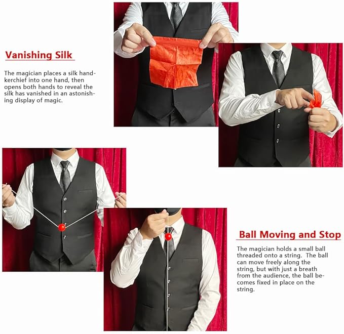 6Pcs Christmas Magic Trick Set for Stage Shows | Holiday Change Bag Routine with Vanishing Silk & Magic Ball | Easy Magic Kit for Beginners