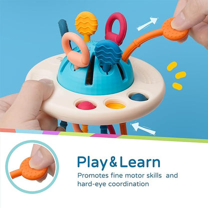LiKee Montessori Toys for Baby 1+ Years Old, Sensory Development Toys for Toddlers 1-3, Silicone Pull String Travel Toy for 18+ Months, Gift for Baby Shower Infants Car Seat High Chair