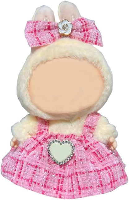 17cm Doll Clothes - Luxury Chic Style Pink Dress Set for 5.91-6.7“ (15-17cm) Dolls, Cute Premium Fashion Doll Outfit with Accessories - Pink Plaid Tweed Dress +Plaid Bow