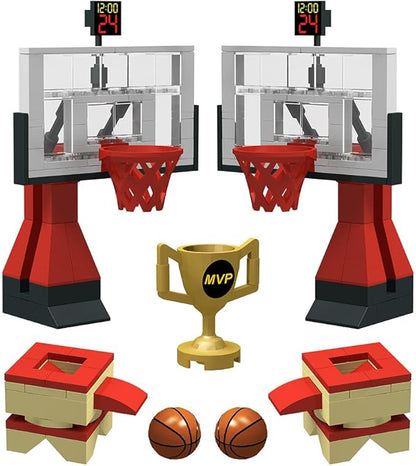 Building Blocks Toy - Basketball Court Baseplates and Sets of 2 Basketball Hoop Basketball Goal Building Bricks for Basketball Game - Compatible with Major Brands (Basketball Playset/Red)