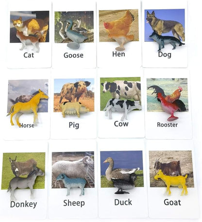 MEROCO Montessori Animal Match Cards Miniature Poultry Animals with Matching Cards - 2 Part Montessori Learning Toy, Language Materials TZX106