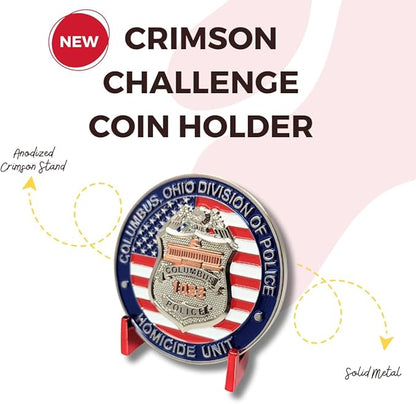 Generic Military Challenge Coin Display Stand - Solid Metal with Anodized Finish - US Vet. Business (Crimson), Gold, Silver, Black