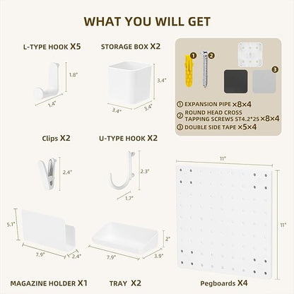 VUSIGN Peg Board Combination Kit, 22"x22" Pegboards and Accessories for Wall Organization, Pegboard Wall Organizer for Office, Home, Desk, White