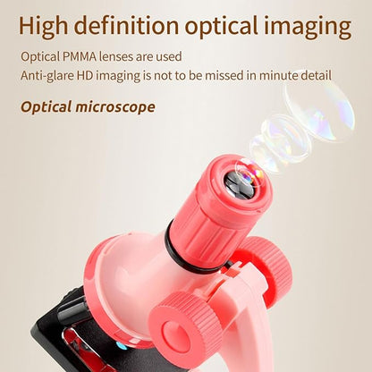 XD508 Microscope for Kids - 100X 600X 1200X Beginner Microscopes kit with LED Light, Science Educational Gift and Toy for Boy&Girl Birthday Halloween Christmas（Pink）