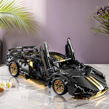 Sport Race Car Building Block Sets for Adults Boys,Black Technical Racing Supercar Toys Kits with LED Light Collectible 1:14 MOC Model Construction Birthday Gifts for Teens Age 8-12 12-16,14+