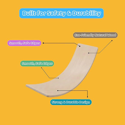 Wooden Wobble Balance Board - 37'' Natural Wobble Board, Montessori Open-Ended Toy, Waldorf Learning & Core Strength Exercise