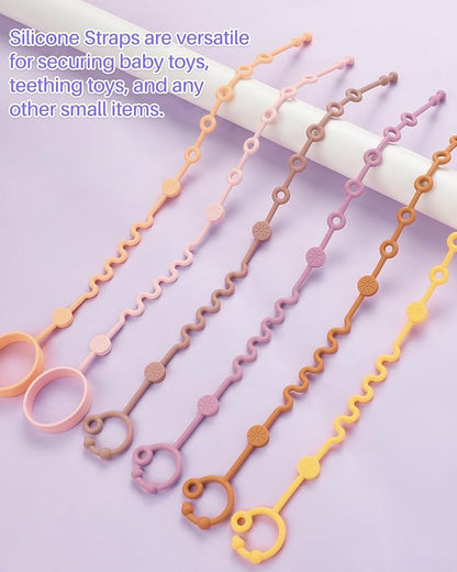 Toy Straps for Baby, 5pcs Adjustable Toy Holder for Stroller Accessories, Silicone Tether Pacifier Clip, No Throw Travel Essential Leash for High Chair, Car Seat (Gril-5 Pack)