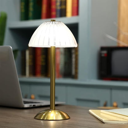 Liliful 1 Pcs LED Portable Cordless Table Lamp Touch Battery Operated Rechargeable Gold Desk Lamp 3 Color Dimmable for Bedroom Living Room Dining (Gold,Mushroom Style)