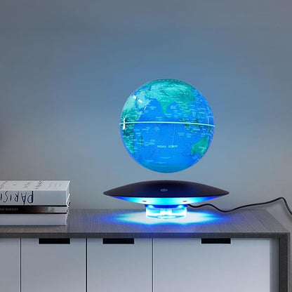 6" Magnetic Levitating Globe, 360°Rotating Geographic Globes Levitating Globes with LED Light Floating Magnetic Levitation Floating Globe for Desk Home Office Study Room(Dark Blue+Black/Style B)