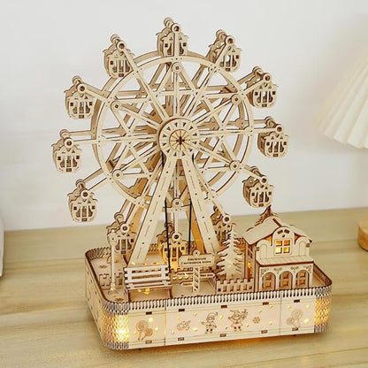 3D Wooden Puzzles for Adults 183pcs LED Light Music Ferris Wheel DIY Wooden Assembly Kit for Teens Home Decor