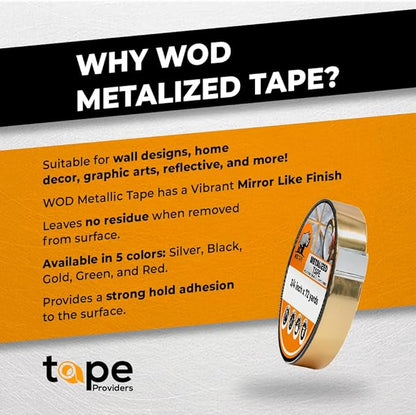 WOD MPFT2 Gold Metalized Polyester Mylar Film Tape with Acrylic Adhesive, 3/4 inch x 72 yds. Vibrant Mirror Gold Tape, Decor Tape for Detailing Accent Wall, Graphic Arts, Car and Boat Trim