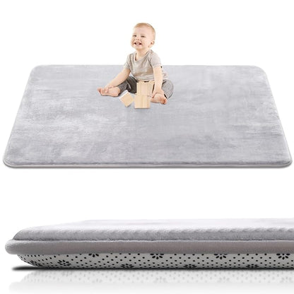 Large Thick Baby Play Mat for Floor,Padded Foam 59x79 Playpen Mat,Soft Support&Plush Feel Nursery Rug,Non Slip for Toddler,Infants,Kids Play,Yoga,Baby Crawling,Tummy Time (Light Grey)