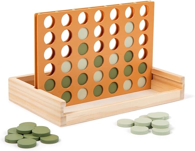 Neutral Wooden Four in a Row Game, Aesthetic Two Player Montessori Travel Board Game for Kids and Adults, Perfect Coffee Table Decor and Housewarming Gift