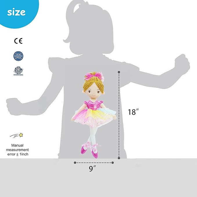 June Garden 16" Ballerina Princess Polina - Stuffed Plush Soft Doll - Pink Outfit - Gift for Toddler Girls