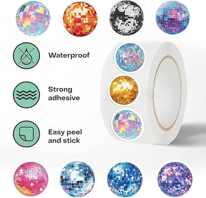 500pcs Cool Disco Ball Stickers - Vintage Retro Stickers, 1 Inch Self-Adhesive for Laptop, Luggage, Scrapbook, Bottles, Crafts & Decor