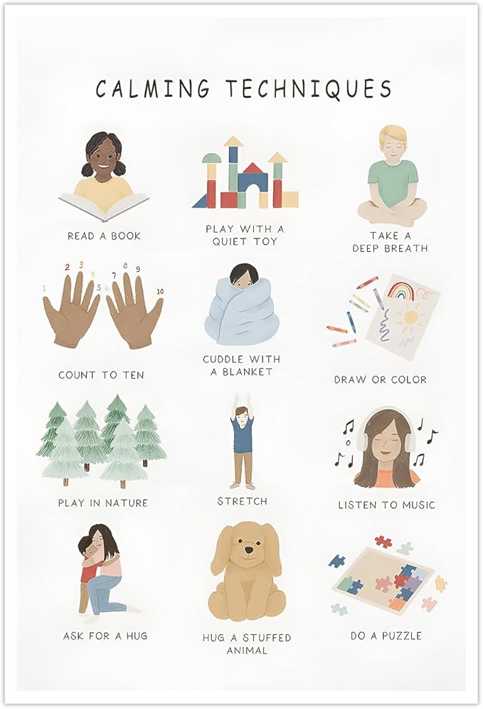 Feelings Calming Techniques Canvas Wall Art Calming Corner Classroom Mental health Posters Boho Emotions Chart for Kids Prints Special Education Wall Decor for Office School 24x36in Unframed