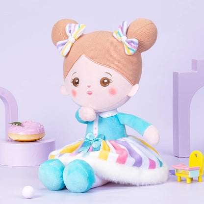 OUOZZZ 15" Soft Baby Doll Toys for 1 + Year Old Girl Gifts, Birthday Gifts for 1 Year Old Girl Christmas Plush Toys Gift for Toddler Kids Rainbow