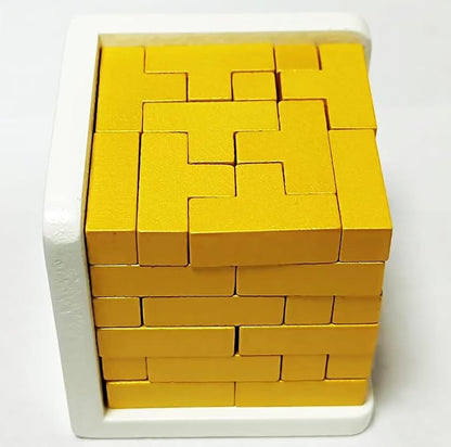 3D Wooden Brain Teaser Puzzle Cube Wooden Puzzles T-Shaped Jigsaw Logic Puzzle Game Puzzles Educational Toy for Kids and Adults (Golden)