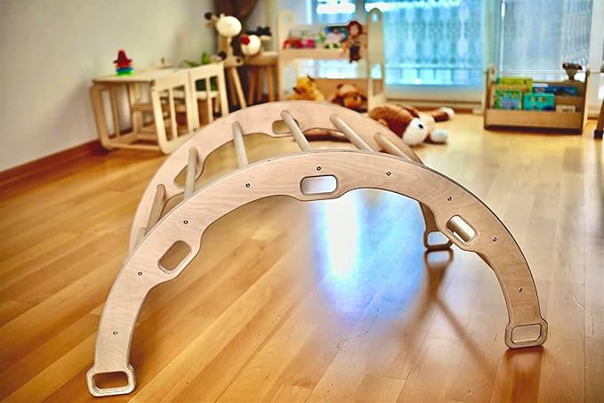 Climbing Arch | Montessori Rocker Arch | Arch with Cosy Pillow | Wooden Climbing Arch with Cushion | Wooden Climbing Arch and Rocker | Indoor Playground Cosy Cushion Rocker (Star)