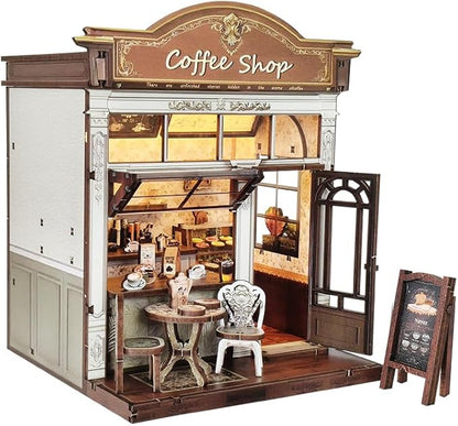 Book Nook Kit，DIY Miniature Dollhouse Kit for Adults and Teens，3D Wooden Tiny House for Family and Friends，Bookshelf Decor in Halloween/Christmas (DH-Garden-Cafe)
