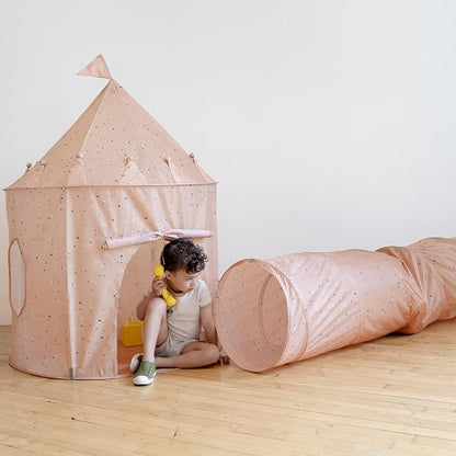 3 Sprouts Kids Play Tunnel - Pop Up Collapsible Tunnels with Recycled Fabric - Fun Crawling Tunnel for Toddler, Baby, Children to Crawl Through, Gross Motor Toy for Indoor Play - Terrazzo Clay