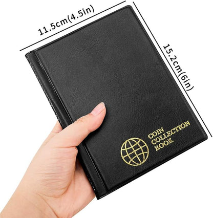Coin Collection Album 60 Pockets - 4.5x4.5cm/1.8x1.8 inch Coin Holder Book Coin Storage Album Money Penny Pocket for Collectors Black CS0106BK