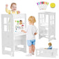 4 in 1 Toddler Kitchen Stool Helper Tower, Adjustable-Height Toddler Step Stool with Double-Sided Whiteboard, Anti-Slip Protection, Kids Learning Standing Tower for Kitchen Counter Bathroom Sink