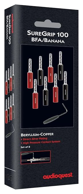 AudioQuest SureGrip® 100 Banana Speaker Connectors - Fits up to 9 AWG Speaker Cables - Silver - Set of 12