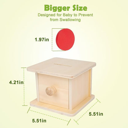 Adena Montessori Coin Box,Object Permanence Box Toys for 1 Year Old Baby Coins,Wooden Montessori Ball Drop Developmental Toys for 6-12 Month Infant,Learning Kids Gifts(Typical Drawer Comes Out)