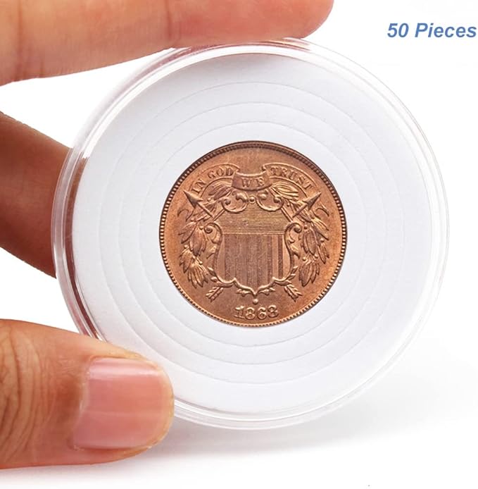 50pcs Clear Plastic Coin Capsules, Coin Collection Case of 5 Size with Adjustable Gasket for Coin Collection American Silver Eagle Liberty Coin &JFK Half Dollar & Bitcoin (18/23/28/33/38mm)-50pcs
