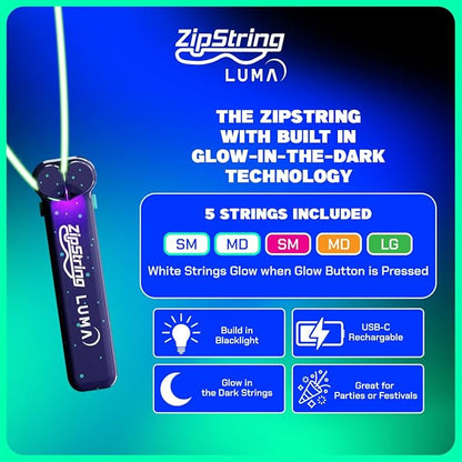 ZipString Luma - The Patented Glow-in-The-Dark Toy That Flies a Loop of String, Creates Endless Shapes and Tricks Built-in LED for Glowing Fun. Perfect STEM Gift for Kids & Adults. Wonderment Awaits