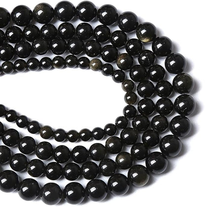 10MM 38PCS Natural Stone Golden Obsidian Loose Spacer Beads for Jewelry Making DIY Bracelet