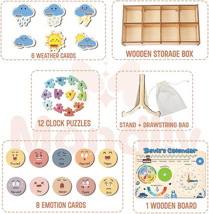 Interactive Calendar for Kids Ages 3+, Wooden Toddler Calendar, Teaching Seasons, Years, Months, Days of Week, Daily Activity Calendars for Kid Preschool & Homeschool (04 - boy Name)