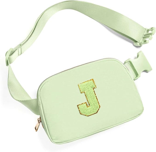 Gitus Gifts for 8 9 10 11 12 Year Old Girls Belt Bag Fanny Pack Crossbody Bags with Initial Letter Patch Cute Stuff Birthday Gifts for Teen Girls Women Personalized Trend Stuff (Light Green-J)