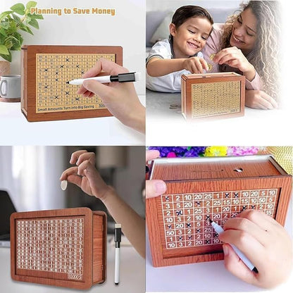 Wooden Coin Bank Money Saving Box, Cash Vault Wooden Savings Box, Wooden Digital Piggy Bank with Counting Target, Money Vault Savings for Boys and Girls (1000 Savings Challenge Box)