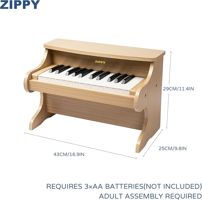 ZIPPY Kids Piano Keyboard, 25 Keys Digital Piano for Kids, Mini Music Educational Instrument Toy, Wood Toy for Toddlers Girls Boys (Oak)