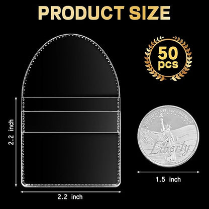 50PCS Single Pocket Coin Sleeves, 2.2 x 2.2 Inches Clear Plastic Holders, Individual Protectors, Small Pouches for Currency Bills Collectors