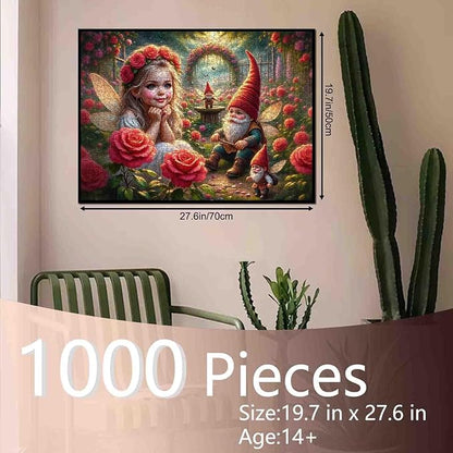 Tucocoo Elf Girl 1000 Piece Jigsaw Puzzle for Adults, Fairy Garden with Gnomes and Roses, Whimsical Fantasy Scene Puzzles for Relaxation and Home Decor, Challenging Puzzle Gift for Women, Teens