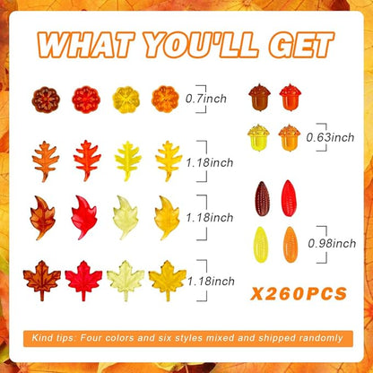 260PCS Fall Vase Filler – Autumn Sensory Bin Items with Acorns, Pumpkins, Corn, and Fall Leaves, Mini Fall Decor for Fall Centerpieces, Bowl Fillers, Crafts, and Table Decor
