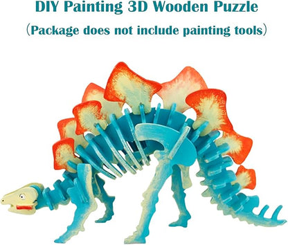 Georgie Porgy 3D Wooden Puzzles for Kids Toys Construction Woodcraft Kits DIY Model Puzzle Kits Birthday Gifts Pack of 3 (T-Rex Spinosaurus Stegosaurus)