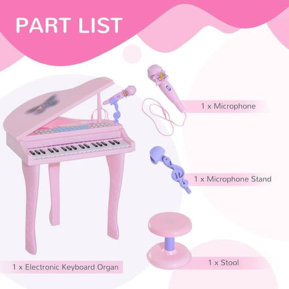 Qaba 37-Key Kids Toy Keyboard Piano Musical Electronic Instrument Grand Piano with Microphone, Stool, MP3, U-Disk, Lights for 3-6 Years, Pink