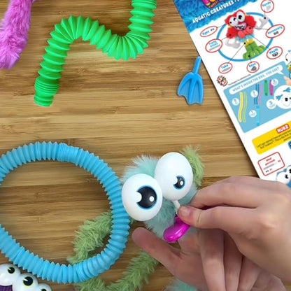 WeVeel TOOBLERZ Aquatic Creaturez Medium Set – 12-Piece Mix-and-Match Craft Kit for Kids – Includes Fuzzy Chenille Sticks, Fidget Tubes & Character Accessories – Creative Toy for Ages 6+