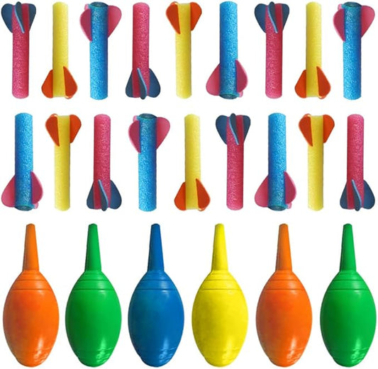 ArtCreativity Foam Rocket Blasters 18 Rockets and 6 Squeeze Launcher, Assorted Colors, High Flying, Fun Summer Outdoor, Birthday, Great Goodie Bag Filler, Party Favors Prizes, Easter Toys for Kids