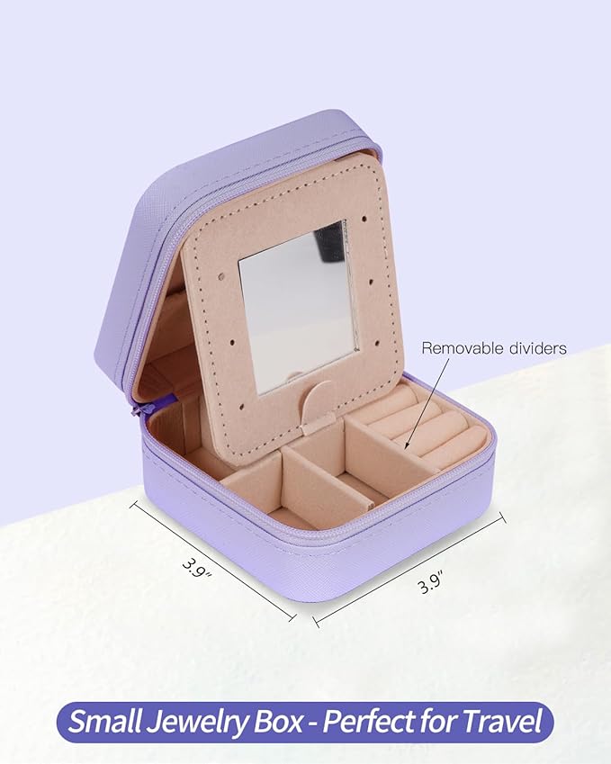 Travel Jewelry Case - Personalized Jewelry Box for Women, Small Jewelry Organizer and Storage Aesthetic, Travel Essentials Birthday Gifts for Girls Women | Lavender