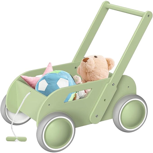 2025 HOMEKOL Wooden Baby Walker,Baby Push Walker, Adjustable Speed Baby Walker for Boys and Girls, Baby Activity Center, Gift for Birthday, Christmas and New Year Nature Green